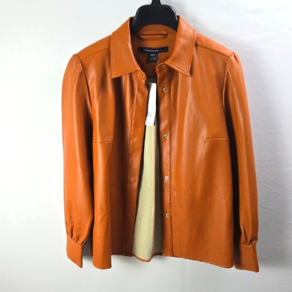 French Connection Womens Crolenda Vegan Leather Glazed Ginger Blouce Sz 4 - NWT - Picture 2 of 11